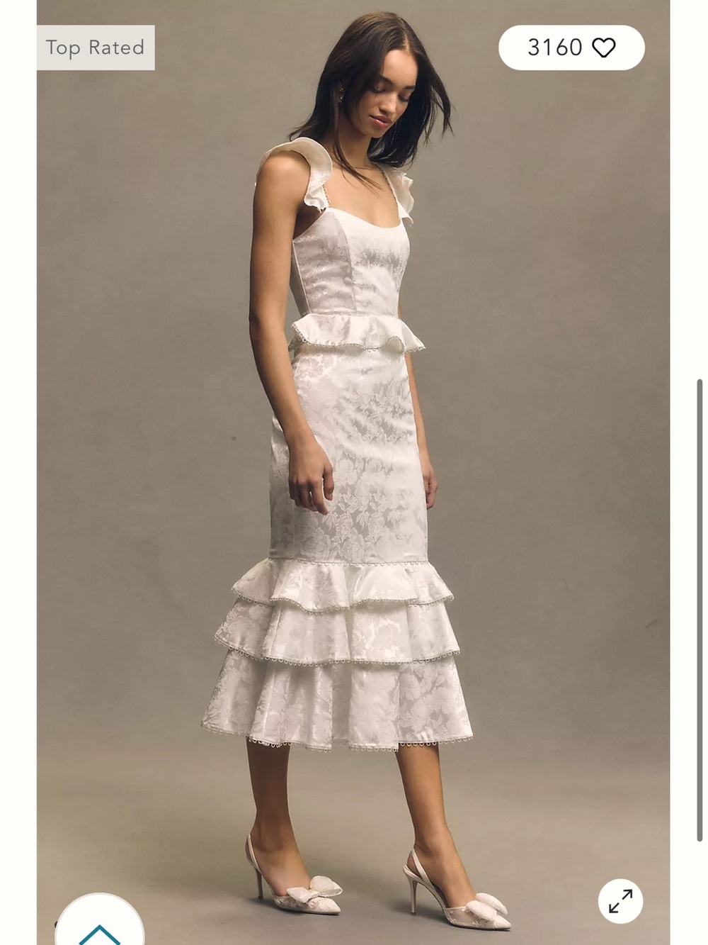 V. Chapman Violet White Floral Jacquard Ruffle Tiered Hem Midi Dress